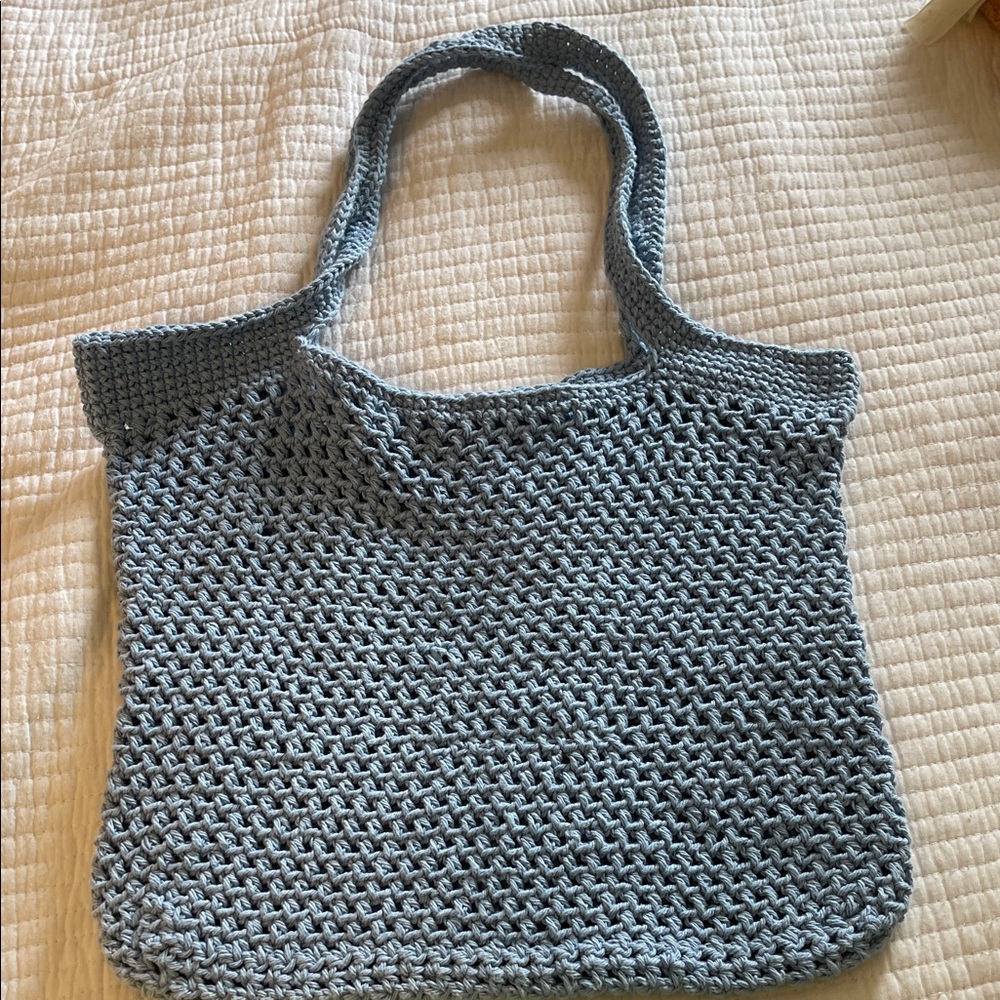 Blue crochet bag